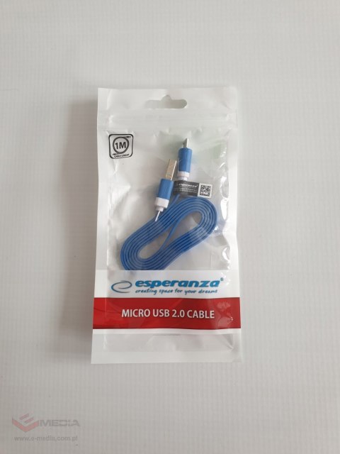 Kabel USB - Micro USB 2.0 A-B 1m płaski niebieski