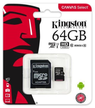 Karta pamięci Kingston microSDXC Canvas Select 64GB UHS-I Class 10 + adapter