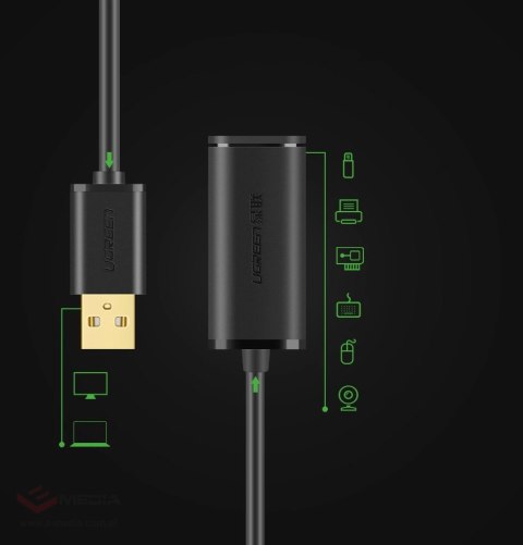 Ugreen kabel aktywny przedłużacz USB 2.0 480 Mbps 10 m czarny (US121 10321)