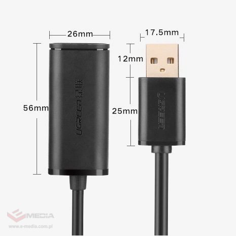 Ugreen kabel aktywny przedłużacz USB 2.0 480 Mbps 10 m czarny (US121 10321)