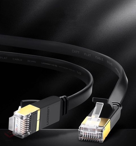 Ugreen płaski kabel przewód internetowy sieciowy Ethernet patchcord RJ45 Cat 7 STP LAN 10 Gbps 3 m czarny (NW106 11262)