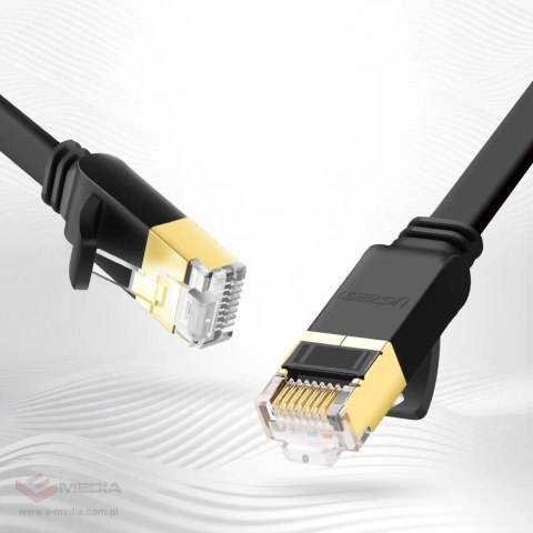 Ugreen płaski kabel przewód internetowy sieciowy Ethernet patchcord RJ45 Cat 7 STP LAN 10 Gbps 3 m czarny (NW106 11262)