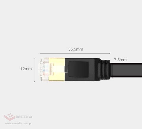 Ugreen płaski kabel przewód internetowy sieciowy Ethernet patchcord RJ45 Cat 7 STP LAN 10 Gbps 3 m czarny (NW106 11262)