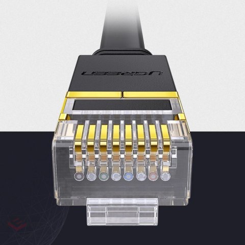 Ugreen płaski kabel przewód internetowy sieciowy Ethernet patchcord RJ45 Cat 7 STP LAN 10 Gbps 3 m czarny (NW106 11262)