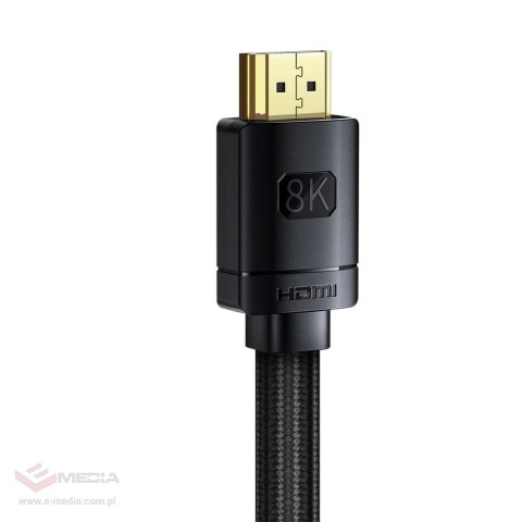 Baseus kabel HDMI 2.1 8K 60 Hz 48 Gbps / 4K 120 Hz / 2K 144 Hz 3D eARC QMS Dynamic HDR VRR ALLM 3 m czarny (CAKGQ-L01)