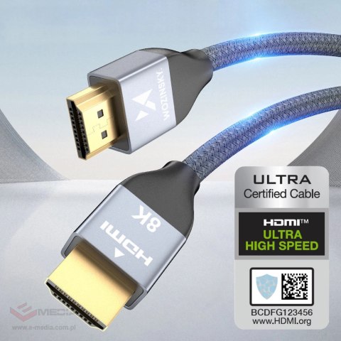 Wozinsky kabel HDMI 2.1 8K 60 Hz 48 Gbps / 4K 120 Hz / 2K 144 Hz 1 m srebrny (WHDMI-10)