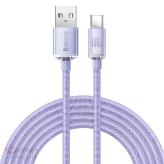 Baseus Crystal Shine Series kabel przewód USB do szybkiego ładowania i transferu danych USB Typ A - USB Typ C 100W 2m fioletowy 