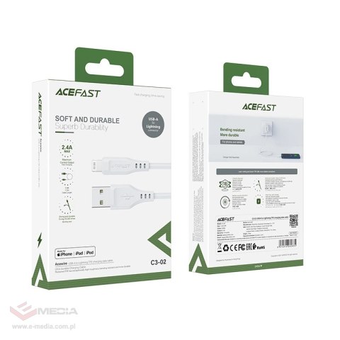 Acefast kabel MFI USB - Lightning 1,2m, 2,4A biały (C3-02 white)