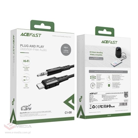 Acefast kabel audio USB Typ C - 3,5mm mini jack (męski) 1,2m, AUX czarny (C1-08 black)