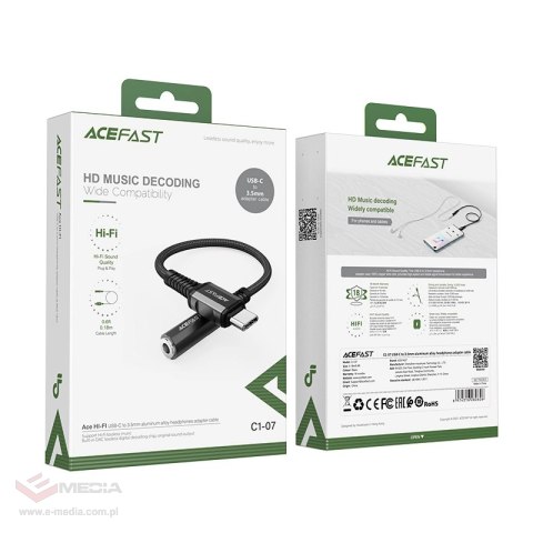 Acefast kabel audio USB Typ C - 3,5mm mini jack (żeński) 18cm, DAC, AUX czarny (C1-07 black)