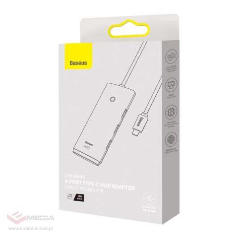 Baseus Lite Series przejściówka HUB USB Typ C - 4x USB 3.0 25cm czarny (WKQX030301)