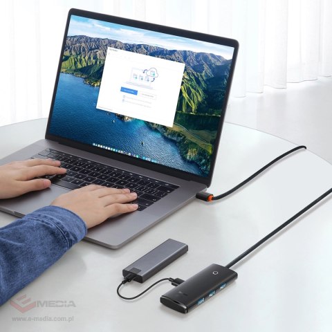 Baseus Lite Series przejściówka HUB USB Typ C - 4x USB 3.0 2m czarny (WKQX030501)