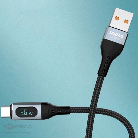 Kabel Dudao L7Max USB - USB Typ C szybkie ładowanie PD 66W 1m z wyświetlaczem - czarny