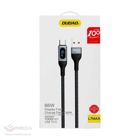 Kabel Dudao L7Max USB - USB Typ C szybkie ładowanie PD 66W 1m z wyświetlaczem - czarny