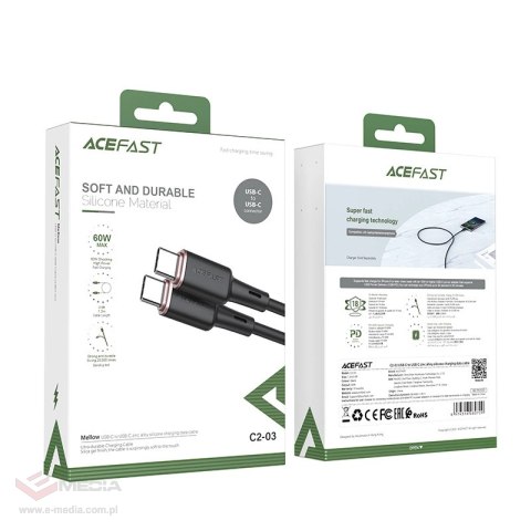 Kabel Acefast C2-03 USB-C - USB-C PD QC 60W 3A 480Mb/s 1,2m - czarny