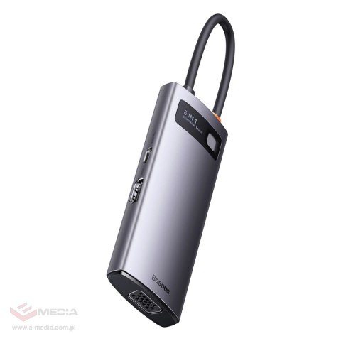 Baseus Metal Gleam Series stacja dokująca HUB 6 w 1 USB Typ C - 1 x HDMI / 3 x USB 3.2 Gen. 1 / 1 x Power Delivery / 1 x VGA sza