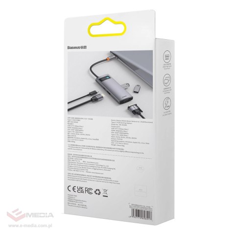 Baseus Metal Gleam Series stacja dokująca HUB 6 w 1 USB Typ C - 1 x HDMI / 3 x USB 3.2 Gen. 1 / 1 x Power Delivery / 1 x VGA sza