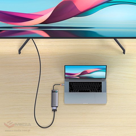 Baseus Metal Gleam Series stacja dokująca HUB 6 w 1 USB Typ C - 1 x HDMI / 3 x USB 3.2 Gen. 1 / 1 x Power Delivery / 1 x VGA sza