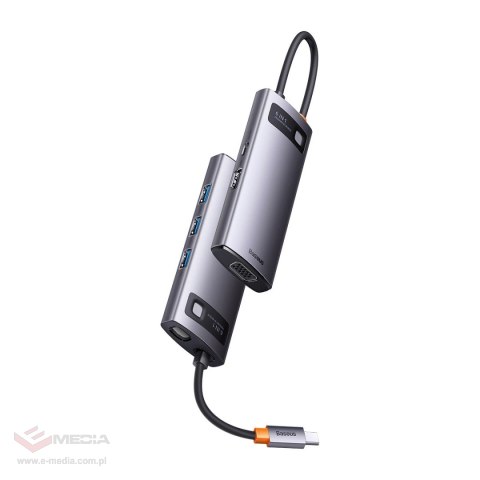 Baseus Metal Gleam Series stacja dokująca HUB 6 w 1 USB Typ C - 1 x HDMI / 3 x USB 3.2 Gen. 1 / 1 x Power Delivery / 1 x VGA sza