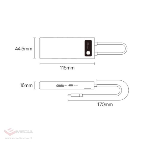 Baseus Metal Gleam Series stacja dokująca HUB 6 w 1 USB Typ C - 1 x HDMI / 3 x USB 3.2 Gen. 1 / 1 x Power Delivery / 1 x VGA sza