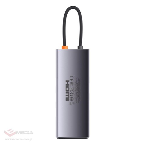 Baseus StarJoy HUB 8w1 USB Typ C - 3x USB / HDMI / RJ45 (1Gbps) / czytnik kart SD i TF / USB Typ C PD szary (WKWG080113)