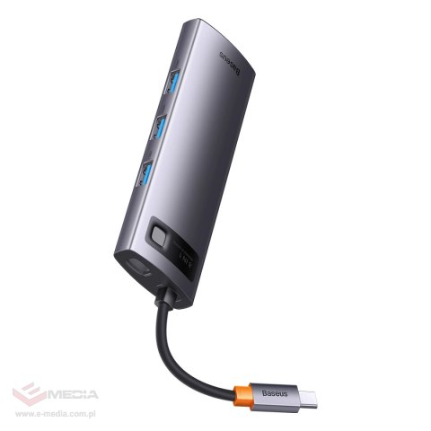 Baseus StarJoy HUB 8w1 USB Typ C - 3x USB / HDMI / RJ45 (1Gbps) / czytnik kart SD i TF / USB Typ C PD szary (WKWG080113)