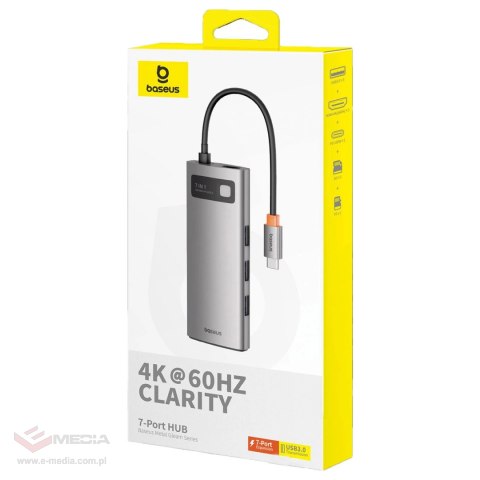 HUB 7w1 Baseus Metal Gleam Series USB-C do USB-C PD / 3x USB-A / HDMI / SD TF - szary