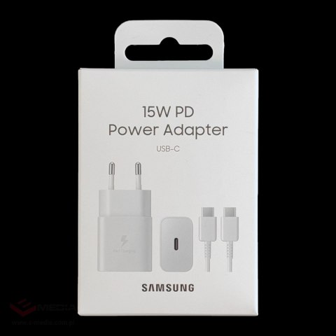 Ładowarka sieciowa Samsung EP-T1510XWEGEU USB-C 15W PD AFC + kabel USB-C - biała