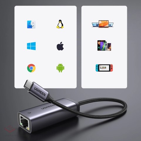 Ugreen zewnętrzna karta sieciowa USB Typ C - RJ45 1Gbps (1000Mbps) szary (40322 CM483)