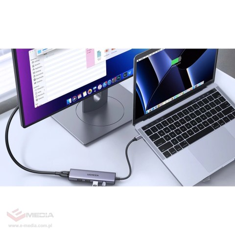 Wielofunkcyjny HUB 5w1 USB-C - HDMI 1.4 / 3 x USB-A / USB-C PD 100W Ugreen CM511 - szary