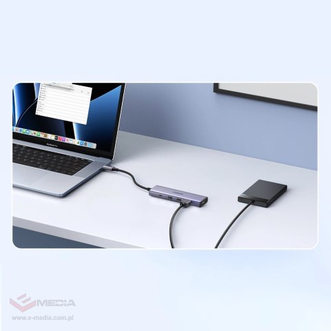 Wielofunkcyjny HUB 5w1 USB-C - HDMI 1.4 / 3 x USB-A / USB-C PD 100W Ugreen CM511 - szary