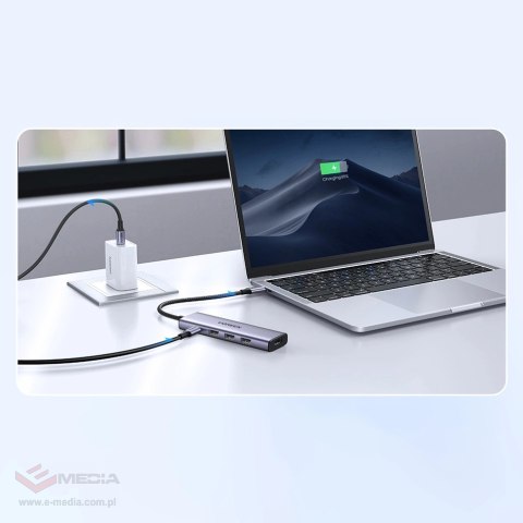 Wielofunkcyjny HUB 5w1 USB-C - HDMI 1.4 / 3 x USB-A / USB-C PD 100W Ugreen CM511 - szary