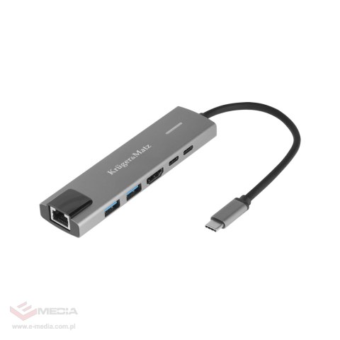 Adapter (HUB) USB typu C na HDMI/2x USB3.0/2x USB typu C/RJ45