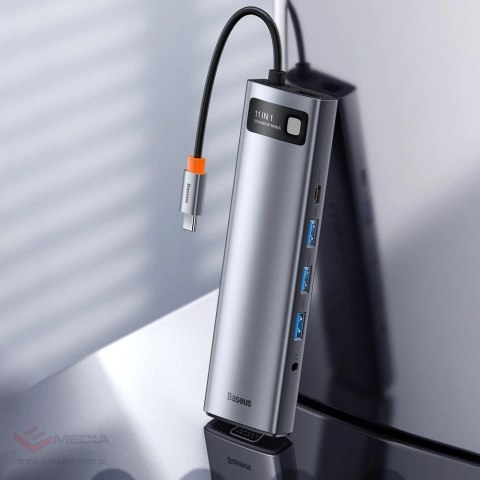 Baseus Metal Gleam 11w1 wielofunkcyjny HUB USB Typ C - 3x USB 3.2 Gen 1 5Gbps / USB Typ C PD 100W / 3,5 mm mini jack AUX / VGA F