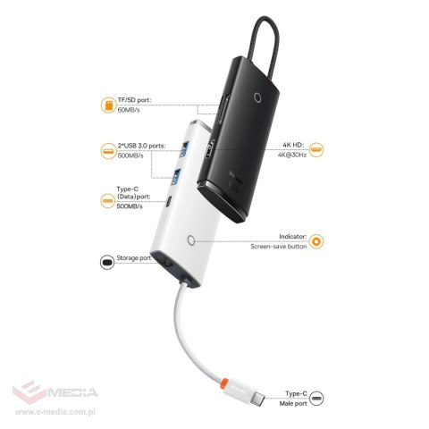 Baseus Lite Series wielofunkcyjny HUB USB Typ C - 2 x USB 3.0 / USB Typ C / HDMI 1,4 / SD/TF OTG czarny (WKQX050001)