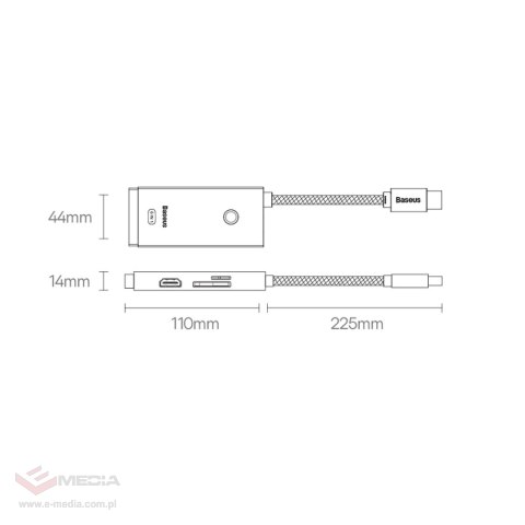 Baseus Lite Series wielofunkcyjny HUB USB Typ C - 2 x USB 3.0 / USB Typ C / HDMI 1,4 / SD/TF OTG czarny (WKQX050001)