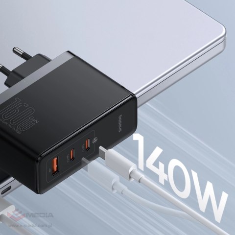 Ładowarka sieciowa GaN Baseus GaN5 Pro 2x USB-C / USB-A 160W - czarna + kabel USB-C - USB-C 240W - czarny