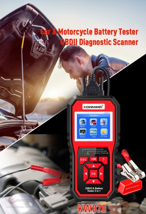 Miernik diagnostyczny, skaner OBD2, tester baterii Konnwei KW870