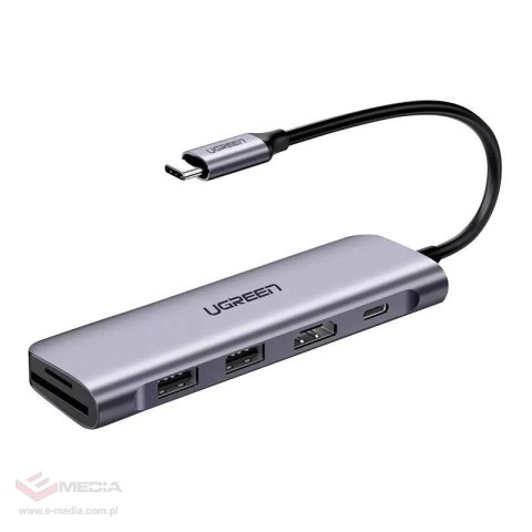 Adapter / Hub 6w1 UGREEN Revodok CM195 USB-C do 2x USB 3.0, HDMI, SD/microSD, 100W (szary)