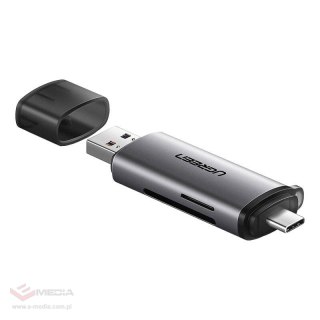 Adapter USB + USB-C UGREEN CM185 czytnik kart SD + microSD (szary)