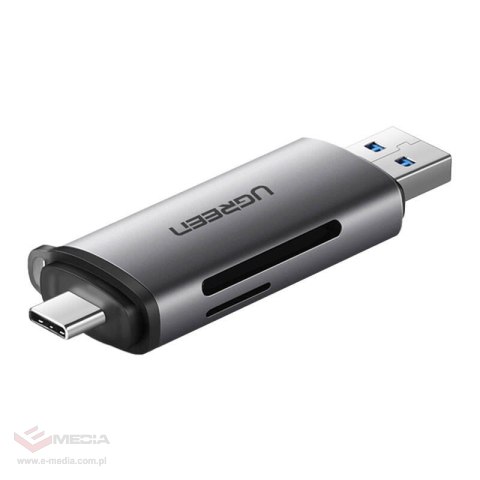 Adapter USB + USB-C UGREEN CM185 czytnik kart SD + microSD (szary)