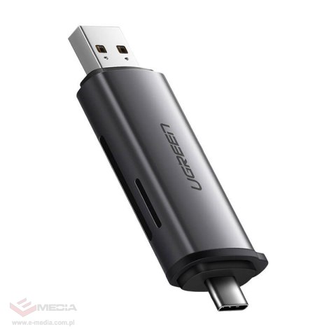 Adapter USB + USB-C UGREEN CM185 czytnik kart SD + microSD (szary)