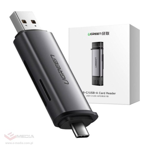 Adapter USB + USB-C UGREEN CM185 czytnik kart SD + microSD (szary)