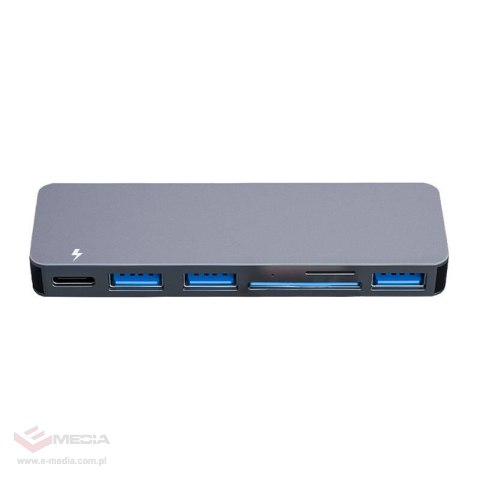 Hub 6w2 RayCue 2x USB-C do Thunderbolt 3 + 3x USB-A 3.0 5Gbps + SD/TF 2.0 (szary)