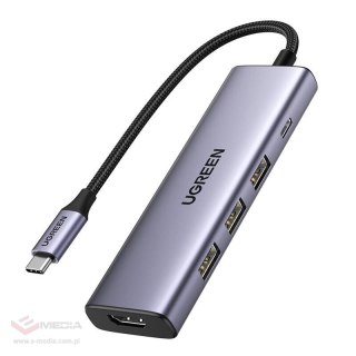 Hub / Adapter Ugreen Revodok CM511 USB-C do 3x USB, HDMI, USB-C, HDMI 4K 30Hz, PD 100W (szary)