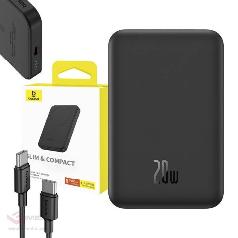 Magnetyczny mini powerbank Baseus 5000mAh, USB-C 20W (czarny)