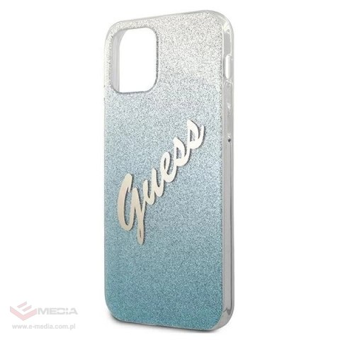 Etui Guess Glitter Gradient Script na iPhone 12 mini - niebieskie