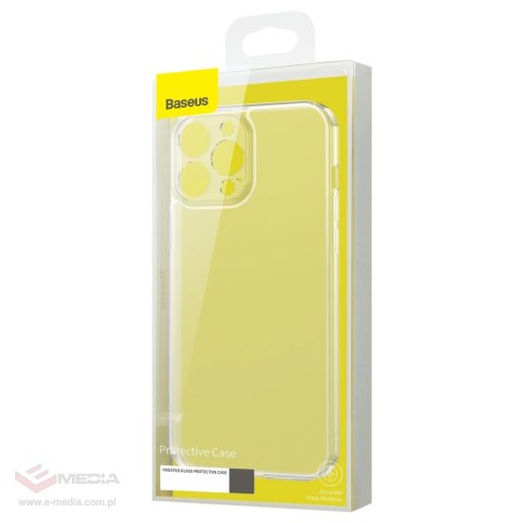 Baseus Frosted Glass Case etui pokrowiec do iPhone 13 Pro sztywna obudowa z żelową ramką przezroczysty (ARWS000702)