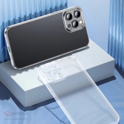 Baseus Frosted Glass Case etui pokrowiec do iPhone 13 Pro sztywna obudowa z żelową ramką czarny (ARWS001001)