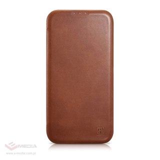 ICarer CE Oil Wax Premium Leather Folio Case skórzane etui iPhone 14 z klapką magnetyczne MagSafe brązowy (AKI14220705-BN)